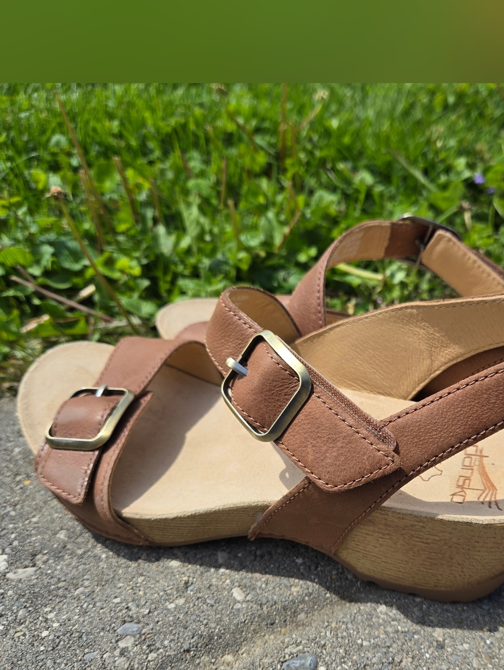 Dansko Trinity Wedge Sandals Tan Burnished Brown Leather EU 38